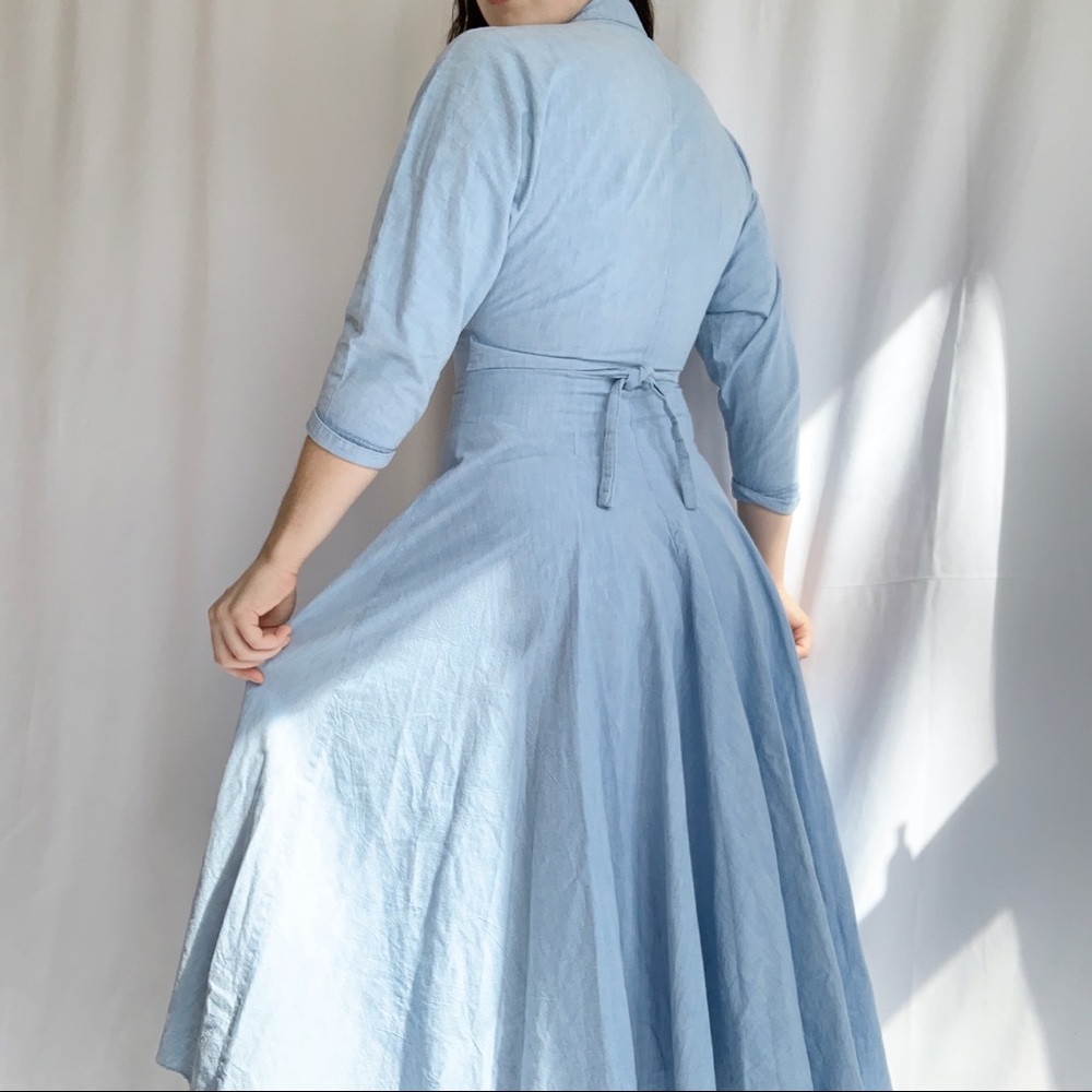 Vintage 70s Light Denim Corset Cottage Core Dress - Picture 3 of 6